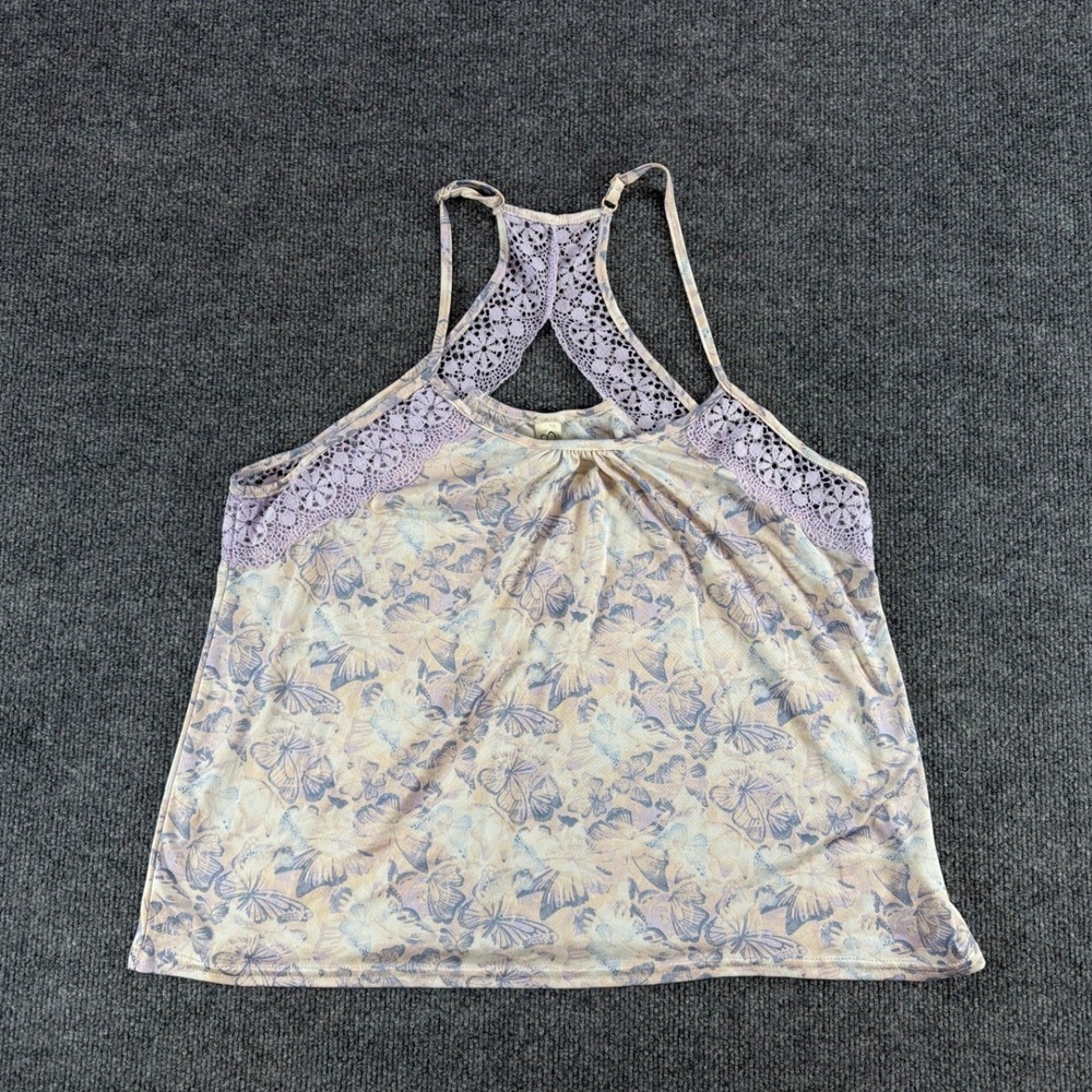 Jessica Simpson Butterfly Print Lace Racerback Tank Top Lavender XL